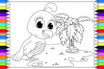 coloring quail bird animal cartoon for kids