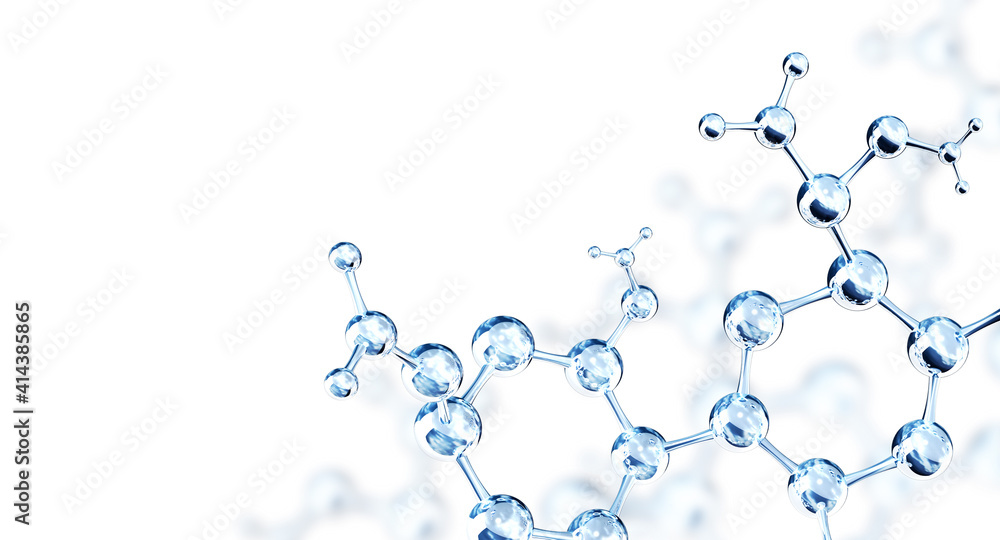 Wall mural horizontal banner with models of abstract molecular structure