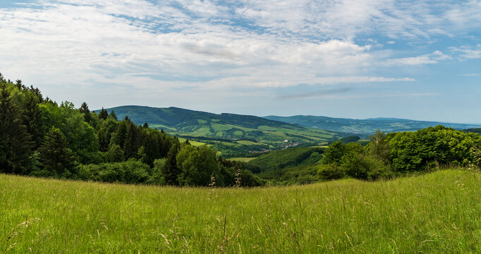 View from meadow bellow Pozar hill summit in Bile Karpaty mountains in Czech republic