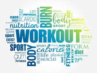 WORKOUT word cloud collage, fitness, health concept background