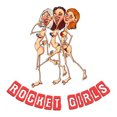 Rocket girls are glamorous fashion models. Illustration for posters and stickers.