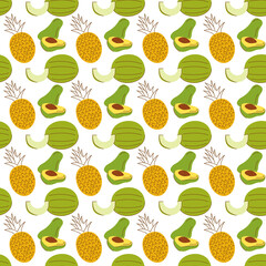 pattern background with fruit elements,watermelon, banana, mango. hand drawn seamless fruit pattern