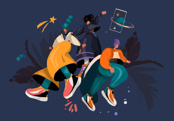 Set of illustrations with  modern abstract people. Lifestyle, street fashion. abstract characters, design shape - background