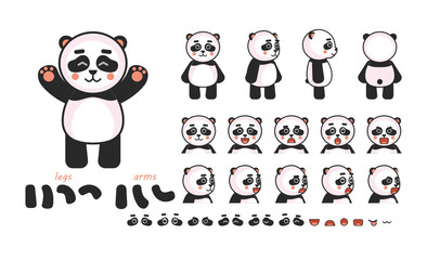Cute panda bear creation kit. Create your own action, animation. Vector illustration