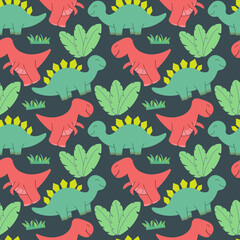 Fototapeta na wymiar cute dinosaurs pattern design. Vector illustration seamless pattern with Dinosaurs