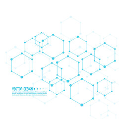 Medical abstract background with particle, hexagons, atom, molecule structure. genetic and chemical compounds. Medicine, science and technology vector illustration.