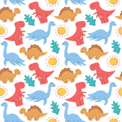 dinosaur seamless pattern. Colorful dinosaurs vector background. Backdrop for textile and fabric.