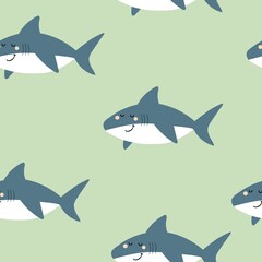 undersea seamless pattern with cartoon sharks. Colorful vector flat for kids. hand drawing. baby design for fabric, print, wrapper, textile