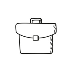 Briefcase vector icon in sketch style on white background. Business concept, work.