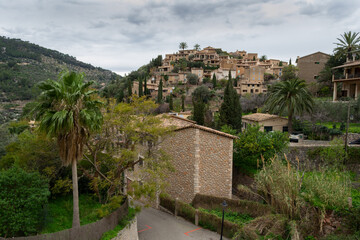 A beautiful view of Deià a small town in mediterranean Mallorca Island in the Balearic Islands Spain on a winter day 