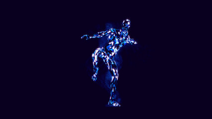 3d render. Virtual low ply fighter practicing punches and kicks.