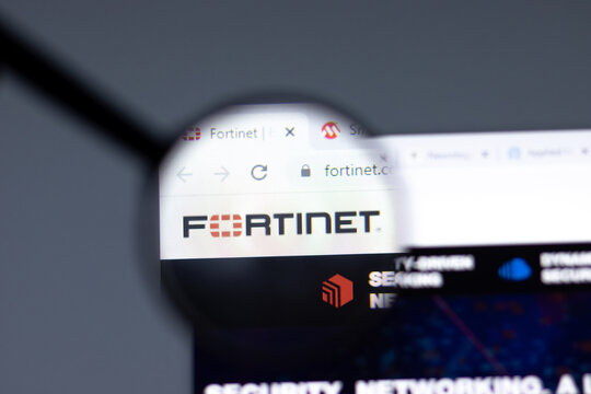New York, USA - 15 February 2021: Fortinet website in browser with company logo, Illustrative Editorial.