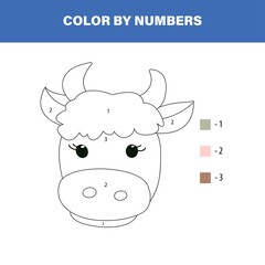 Color cute cow by number. Educational math game for children. Coloring page.
