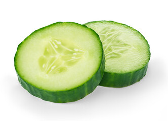 Cucumber slices isolated on white background.