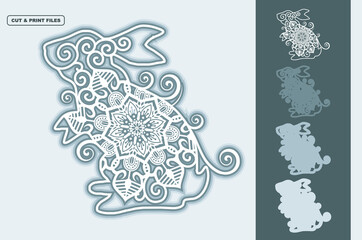 Rabbit Mandala Vector SVG Multilayer