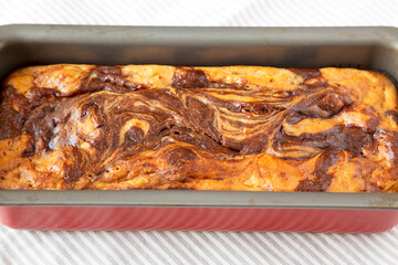 Homemade Chocolate Banana Bread, side view. Close-up.