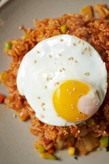 Kimchi fried rice and fried egg 