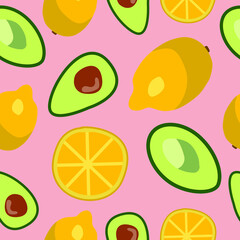 seamless pattern with avocado and lemon
