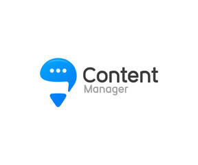 Content manager logo design. Speech bubble with pencil, writing blog vector design. Making content logotype