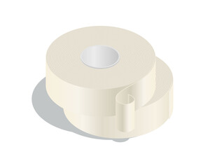 Isometric vector illustration masking tape rolls isolated on white background. Realistic insulation duct tape roll icon in flat cartoon style. Duct roll adhesive tape for packaging, repair, renovation