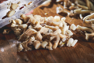 Cook chopped mushrooms on the board