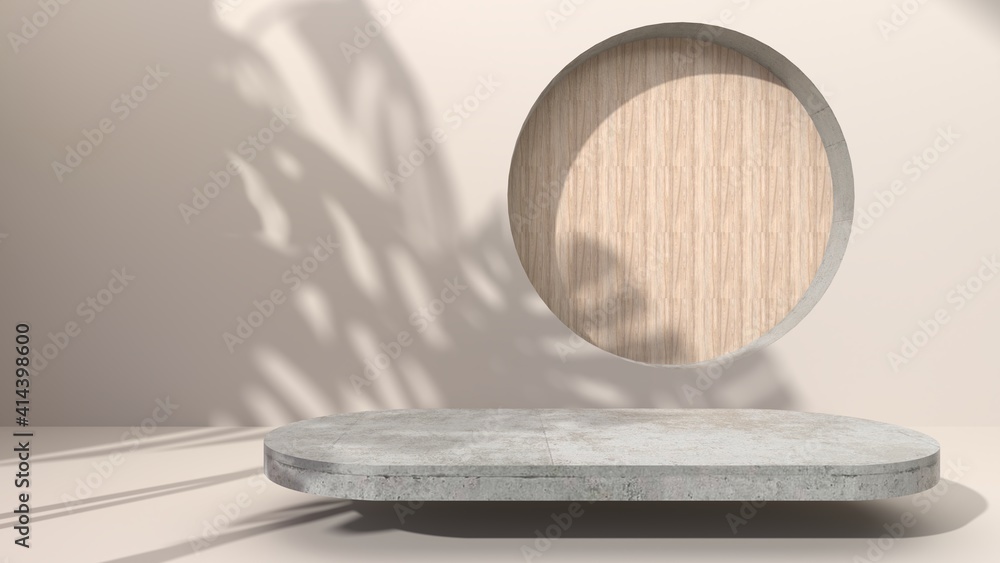 Aufkleber elliptical geometric concrete on a cream-colored abstract background drill hole putting round wooden