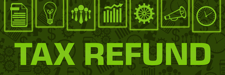 Tax Refund Green Neon Business Symbols On Top Horizontal 