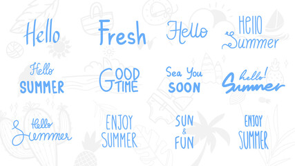 Summer and element handwriting isolated on white background. Vector Illustration EPS 10