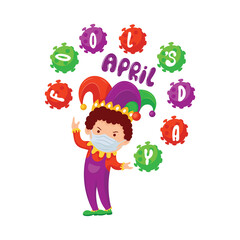 April Fools Day, Cute clown playing covid-19 virus ball