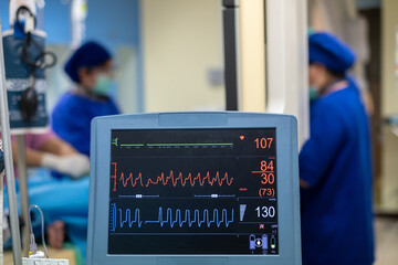 EKG monitor in intra aortic balloon pump machine. Medical equipment.