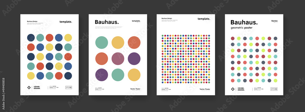 Aufkleber Minimal bauhaus moden posters set. Abstract geometric circles pattern. Business presentation vector A4 covers collection. Simple cubism composition.