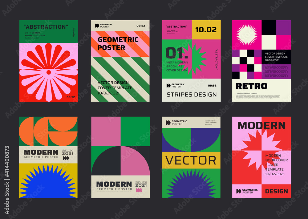 Poster Modern aesthetics posters collection. Swiss design pattern vector design. Mimimal geometric placards. Creative templates with abstract shapes for Cover, Brochure, Flayer and Banner.