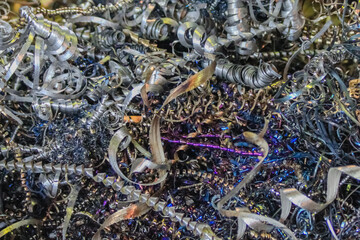 Multicolored metal shavings remaining after metal processing