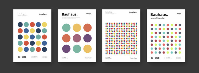 Minimal bauhaus moden posters set. Abstract geometric circles pattern. Business presentation vector A4 covers collection. Simple cubism composition.