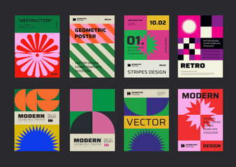 Modern aesthetics posters collection. Swiss design pattern vector design. Mimimal geometric placards. Creative templates with abstract shapes for Cover, Brochure, Flayer and Banner. - obrazy, fototapety, plakaty