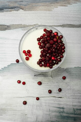 Cottage cheese dessert with berries. Lingonberry