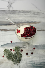 Cottage cheese dessert with berries. Lingonberry