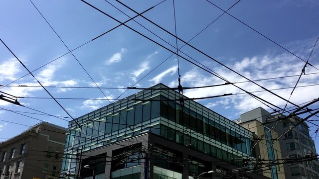 Full of streetcar cable line in downtown Vancouver BC Canada with 4k resolution.