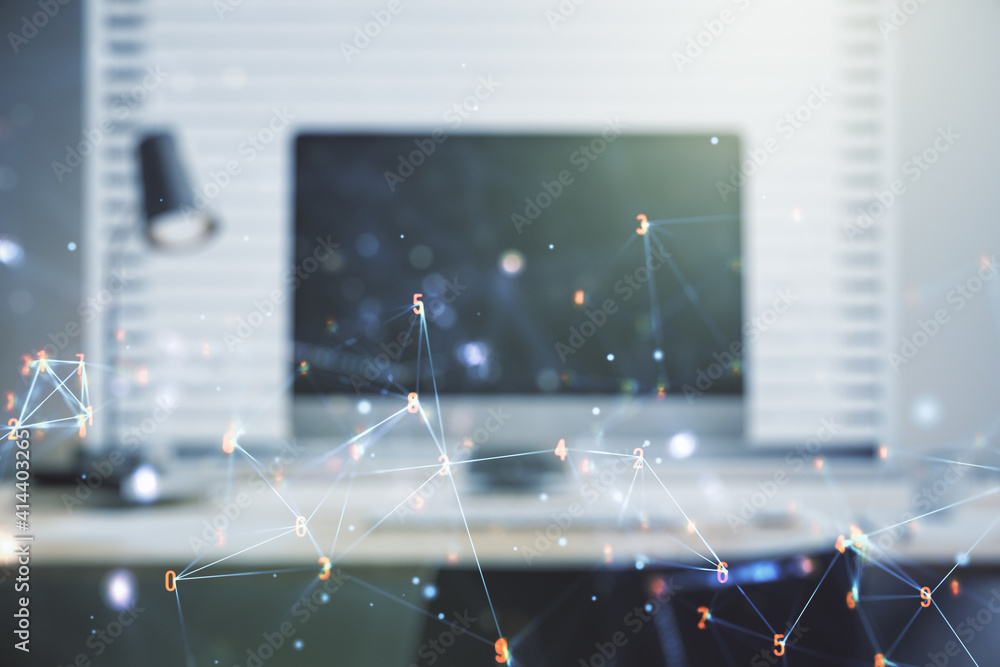 Poster creative abstract wireless technology hologram on modern computer background, artificial intelligenc