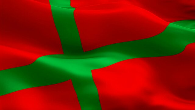 Bornholm islands flag Closeup 1080p Full HD 1920X1080 footage video waving in wind. National &lrm;Ronne&lrm;&lrm; 3d Bornholm islands flag waving. Sign of Bornholm seamless loop animation. Bornholm islands flag H