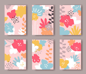 Set of vector cards with abstract flowers ornament	