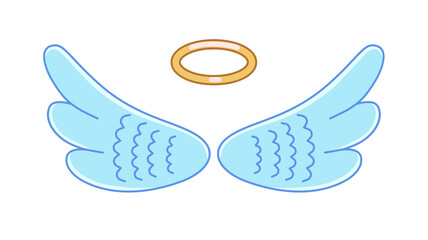 Heaven angel wing with shiny gold nimbus isolated on white