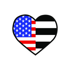Vector illustration of the heart filled with the United States of America flag and the Straight heterosexual pride flag on white background.
