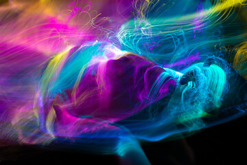 lightpainting portrait, new art direction, long exposure photo without photoshop, light drawing at...