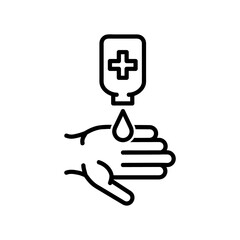 Hand sanitizer flat icon. Pictogram for web. Line stroke. Isolated on white background. Vector eps10. Water drop on the hand.