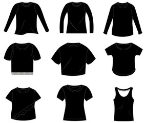 Naklejka premium Set of girls clothing vector illustrations .