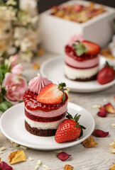 Mini strawberry cake on a white plate