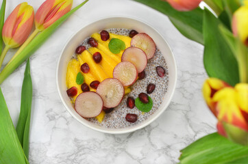 chia pudding with flowers
