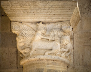 Column capital in Sant'Antimo Abbey, Tuscany, Italy