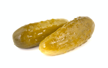 Marinated pickled cucumbers isolated on white background